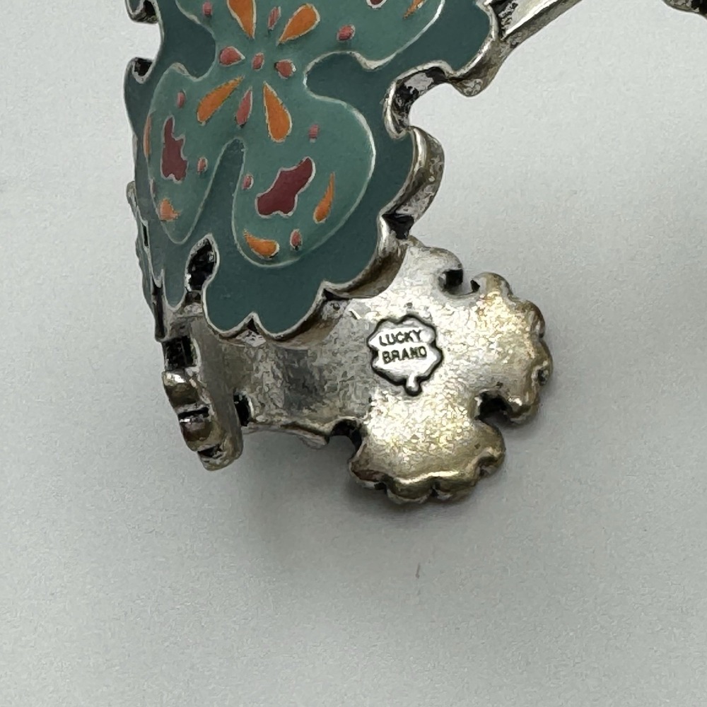 Lucky Brand Enamel Maltese Cross Cuff Bracelet Teal Silver Tone Boho Western - Picture 7 of 9